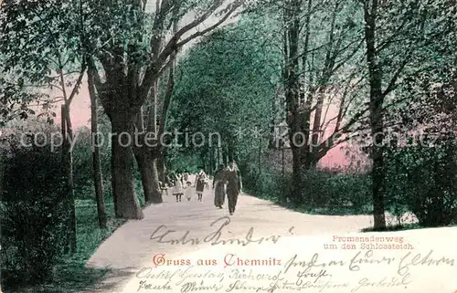 AK / Ansichtskarte Chemnitz Promenadenweg um den Schlossteich Chemnitz