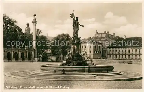 AK / Ansichtskarte Wuerzburg Frankonia Brunnen mit Blick zur Festung Wuerzburg