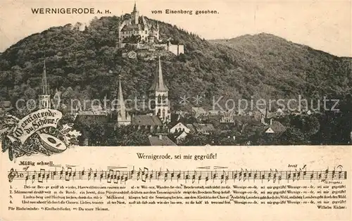 AK / Ansichtskarte Wernigerode_Harz Blick vom Eisenberg mit Schloss Lied Wernigerode Harz