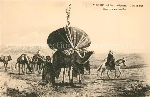 AK / Ansichtskarte Algerien Scenes indigenes Dans le Sud Caravane en marche Algerien