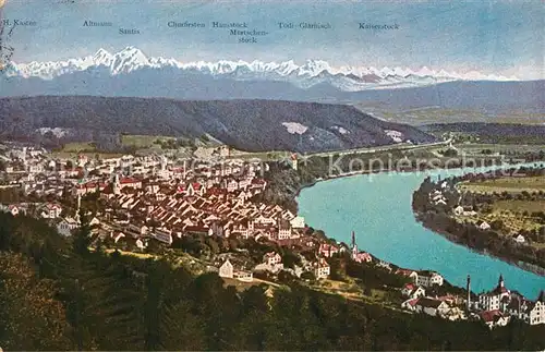 AK / Ansichtskarte Waldshut Tiengen Fliegeraufnahme mit Rhein und Alpen Waldshut Tiengen