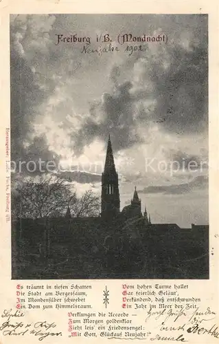 AK / Ansichtskarte Freiburg_Breisgau Mondnacht Freiburg Breisgau