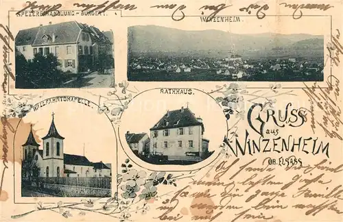 AK / Ansichtskarte Winzenheim_Elsass Panorama Spezerethandlung Wallfahrtskapelle Rathaus Winzenheim Elsass