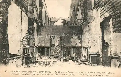 AK / Ansichtskarte Reims_Champagne_Ardenne Interieur dune maison rue St Andre incendiee et bombarde par les Allemands Reims_Champagne_Ardenne