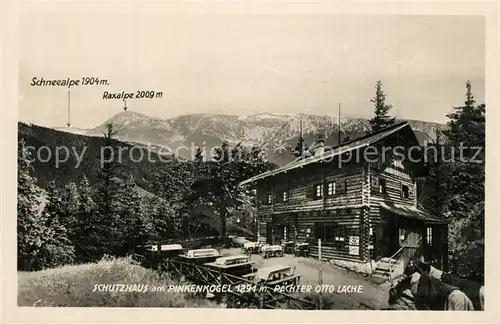 AK / Ansichtskarte Semmering_Niederoesterreich Schutzhaus am Pinkenkogel mit Schneealpe und Raxalpe Semmering