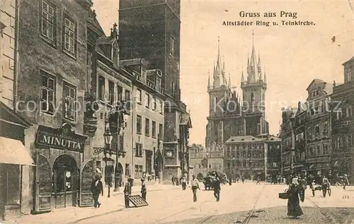 AK / Ansichtskarte Prag_Prahy_Prague Altstaedter Ring und Teinkirche Prag_Prahy_Prague