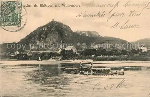 AK / Ansichtskarte Drachenfels mit Rhoendorf und Wolkenburg Drachenfels