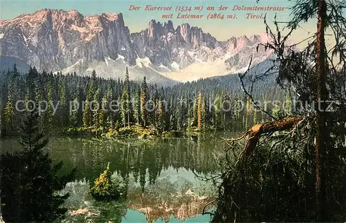 AK / Ansichtskarte Karersee_Suedtirol Dolomitenstrasse mit Latemar Karersee Suedtirol