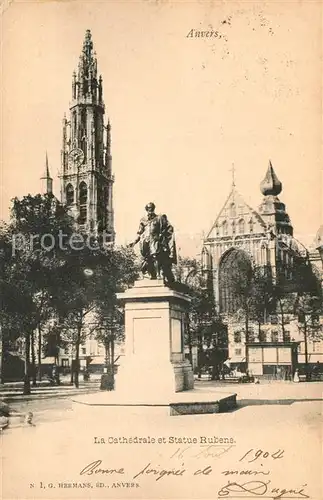 Anvers_Antwerpen La Cathedrale et Statue Rubens Anvers Antwerpen