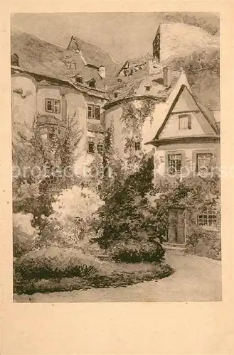 Runkel_Lahn Burg aeusserer Burghof nach Originalzeichnung Achenbach Runkel_Lahn