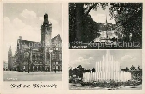 Chemnitz Rathaus Leuchtspringbrunnen Schlossteich Chemnitz