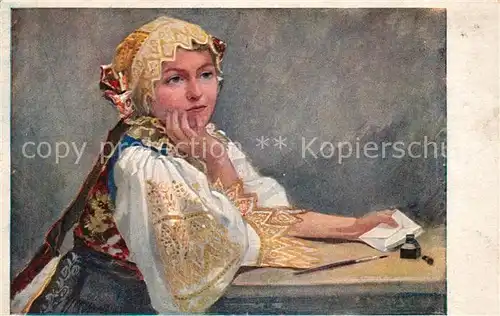 Jaromer Maedchen Trachten Kuenstlerkarte Jaromer