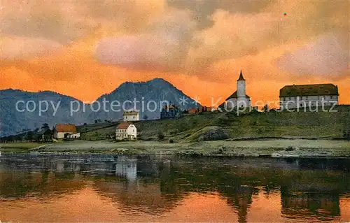 Waltirsche_Valtirov Ortsansicht mit Kirche Fruehling im Boehmischen Mittelgebirge otochromie Serie 230 No. 3788 