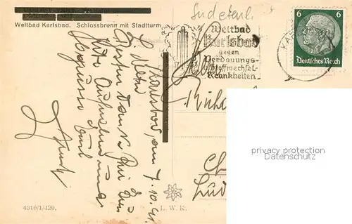 Karlsbad_Eger Marktbrunnen mit Stadtturm Karlsbad_Eger