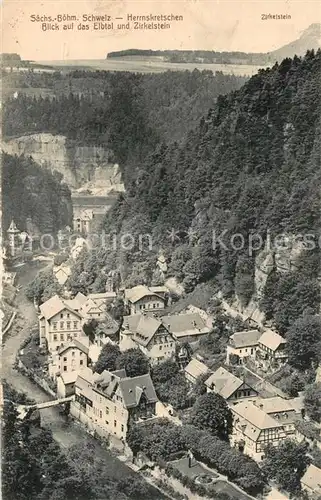 Herrnskretschen_Boehmen Blick auf das Elbtal und Zirkelstein 