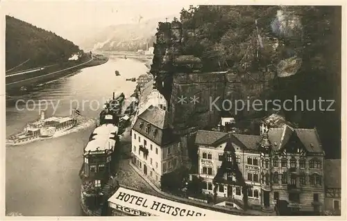 Herrnskretschen_Boehmen Hotel Hetschel Elbe Dampfer Felsen 