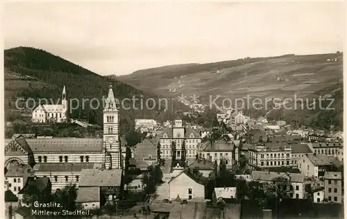 AK / Ansichtskarte Graslitz_Tschechien Panorama Mittlerer Stadtteil mit Kirche Graslitz Tschechien