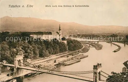 AK / Ansichtskarte Tetschen Bodenbach_Boehmen Panorama Blick nach dem Schloss Elbe Kettenbruecke Tetschen Bodenbach Boehmen