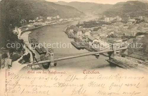 AK / Ansichtskarte Tetschen Bodenbach_Boehmen Panorama Blick von der Schaeferwand Elbtal Bruecke Tetschen Bodenbach Boehmen