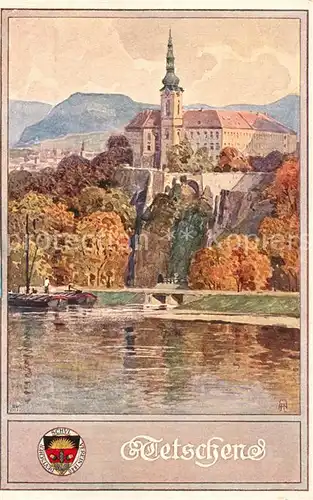 AK / Ansichtskarte Tetschen Bodenbach_Boehmen Blick zum Schloss Deutscher Schulverein Elbebilder Nr. 9 Karte Nr. 229 Kuenstlerkarte Tetschen Bodenbach Boehmen