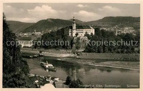 AK / Ansichtskarte Tetschen Bodenbach_Boehmen Blick ueber die Elbe zum Schloss Tetschen Bodenbach Boehmen