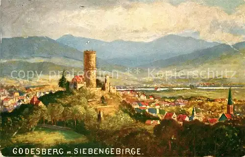 Bad_Godesberg Burg mit Siebengebirge K?nstlerkart Bad_Godesberg