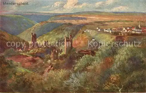 Manderscheid_Eifel K?nstlerkarte Burgruine Manderscheid Eifel
