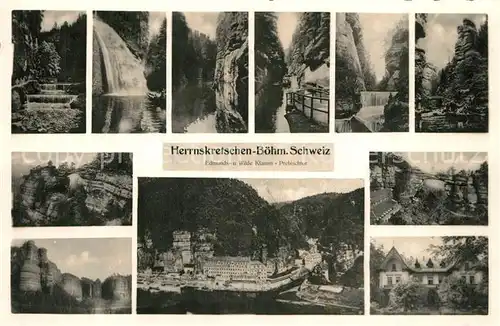 AK / Ansichtskarte Herrnskretschen_Boehmen Landschaftspanorama Felsformationen Wasserfaelle 