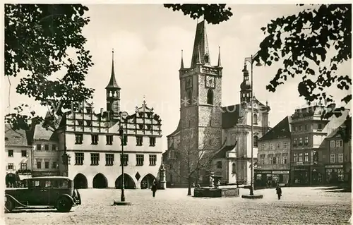 AK / Ansichtskarte Leitmeritz_Litomerice_Nordboehmen Adolf Hitler Ring Rathaus Kirche Leitmeritz_Litomerice