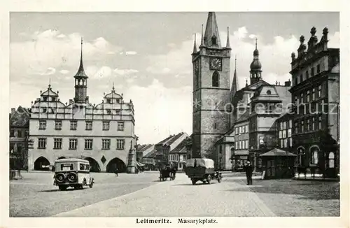 AK / Ansichtskarte Leitmeritz_Litomerice_Nordboehmen Masarykplatz Rathaus Kirche Leitmeritz_Litomerice