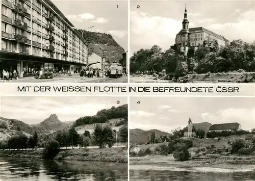 AK / Ansichtskarte Usti_nad_Labem Mit der Weissen Flotte in die Befreundete CSSR Schloss Decin Burgruine Sperlingstein Kirche Waldirsche Usti_nad_Labem