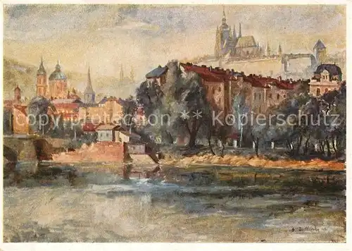 AK / Ansichtskarte Praha_Prahy_Prague Strakova akademie Kuenstlerkarte Praha_Prahy_Prague