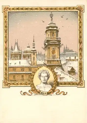 AK / Ansichtskarte Praha_Prahy_Prague Klementinum na Starem Meste Mozart Litografie V. Kubasty Kuenstlerkarte Praha_Prahy_Prague