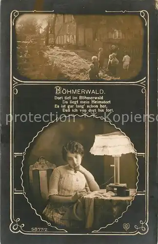 AK / Ansichtskarte Boehmerwald Bauernhof Junge Dame Gedicht Dort tief im Boehmerwald... Boehmerwald