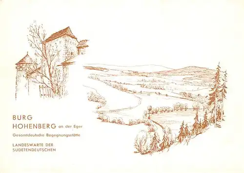 AK / Ansichtskarte Hohenberg_Eger Landschaftspanorama mit Burg Landeswarte der Sudetendeutschen Kuenstlerkarte Hohenberg Eger