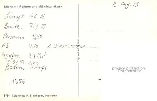 AK / Ansichtskarte Motorschiffe MS Interlaken Brienz Rothorn 