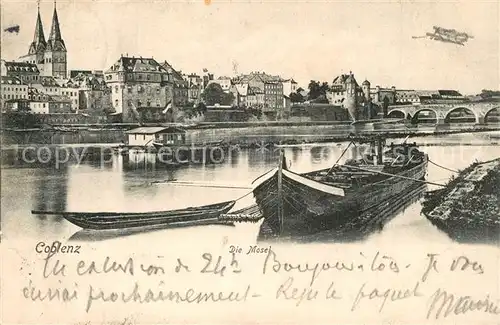 AK / Ansichtskarte Coblenz_Koblenz Moselpartie mit Br?cke Coblenz_Koblenz