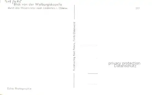 AK / Ansichtskarte Lindenfels_Odenwald Blick von Walburgiskapelle durch das Weschnitztal Lindenfels Odenwald