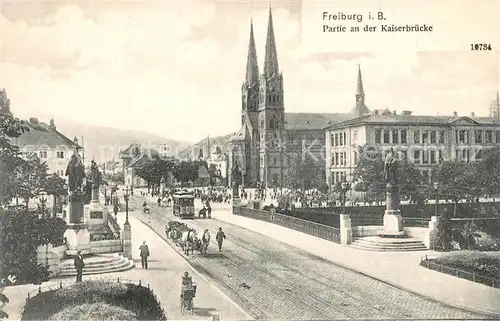 AK / Ansichtskarte Freiburg_Breisgau Partie an der Kaiserbruecke Denkmal Johanniskirche Freiburg Breisgau