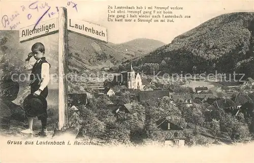 AK / Ansichtskarte Lautenbach_Renchtal Gesamtansicht Wegweiser Kleiner Junge Lautenbacher Strumpflied Lautenbach Renchtal