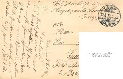 AK / Ansichtskarte Lahr_Baden Urteilsplatz Soldatenbrief Lahr_Baden