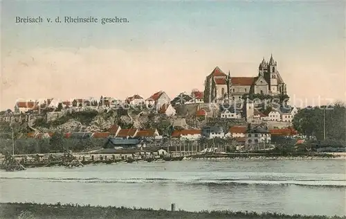 AK / Ansichtskarte Breisach_Rhein Ansicht von Rheinseite aus Schiffsbruecke Muenster Breisach Rhein