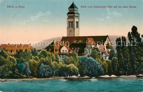AK / Ansichtskarte Kehl_Rhein Blick vom elsaessischen Ufer auf die neue Kirche Kehl_Rhein