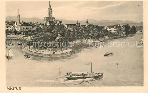 AK / Ansichtskarte Konstanz_Bodensee Blick auf die Altstadt mit Muenster aus der Vogelperspektive Kuenstlerkarte Konstanz_Bodensee