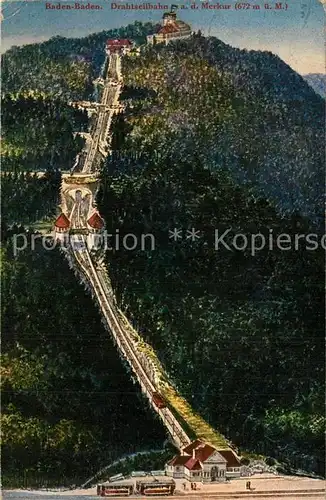 AK / Ansichtskarte Baden Baden Drahtseilbahn auf den Merkur Kuenstlerkarte Stempel geprueft Baden Baden