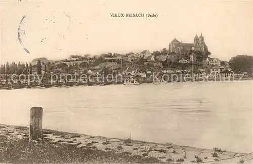 AK / Ansichtskarte Vieux_Brisach Uferpartie am Rhein Schiffsbruecke Blick zum Muenster Vieux Brisach