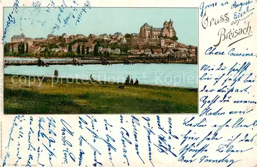 AK / Ansichtskarte Breisach_Rhein Rheinufer Schiffsbruecke Blick zum Muenster Deutsche Reichspost Breisach Rhein