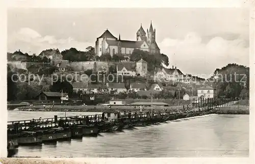 AK / Ansichtskarte Breisach_Rhein Schiffsbruecke Blick zum Muenster Breisach Rhein