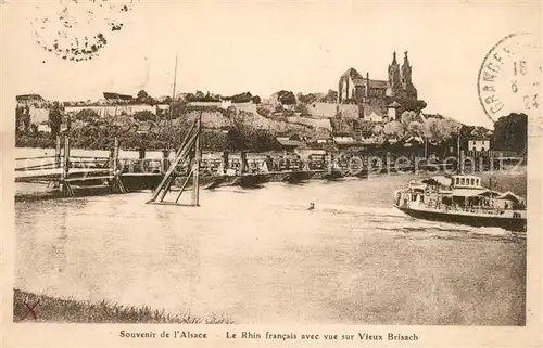 AK / Ansichtskarte Vieux_Brisach Rhin francais Pont des bateaux Schiffsbruecke Dampfer Blick zum Muenster Vieux Brisach