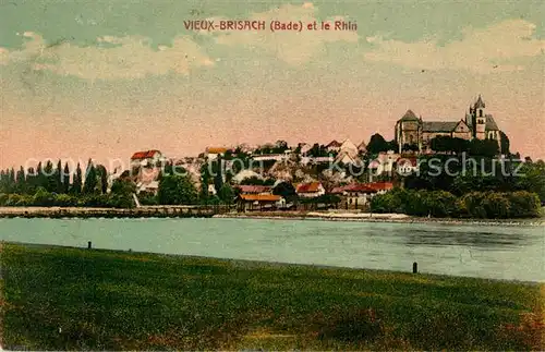 AK / Ansichtskarte Vieux_Brisach Rheinufer Schiffsbruecke Blick zum Muenster Vieux Brisach